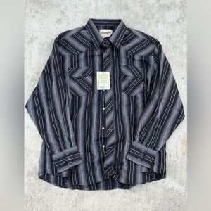 Wrangler Men's Black and Gray Striped Shirt